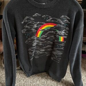 Bella Canvas Charcoal Sweater with Rainbow and Cloud Design